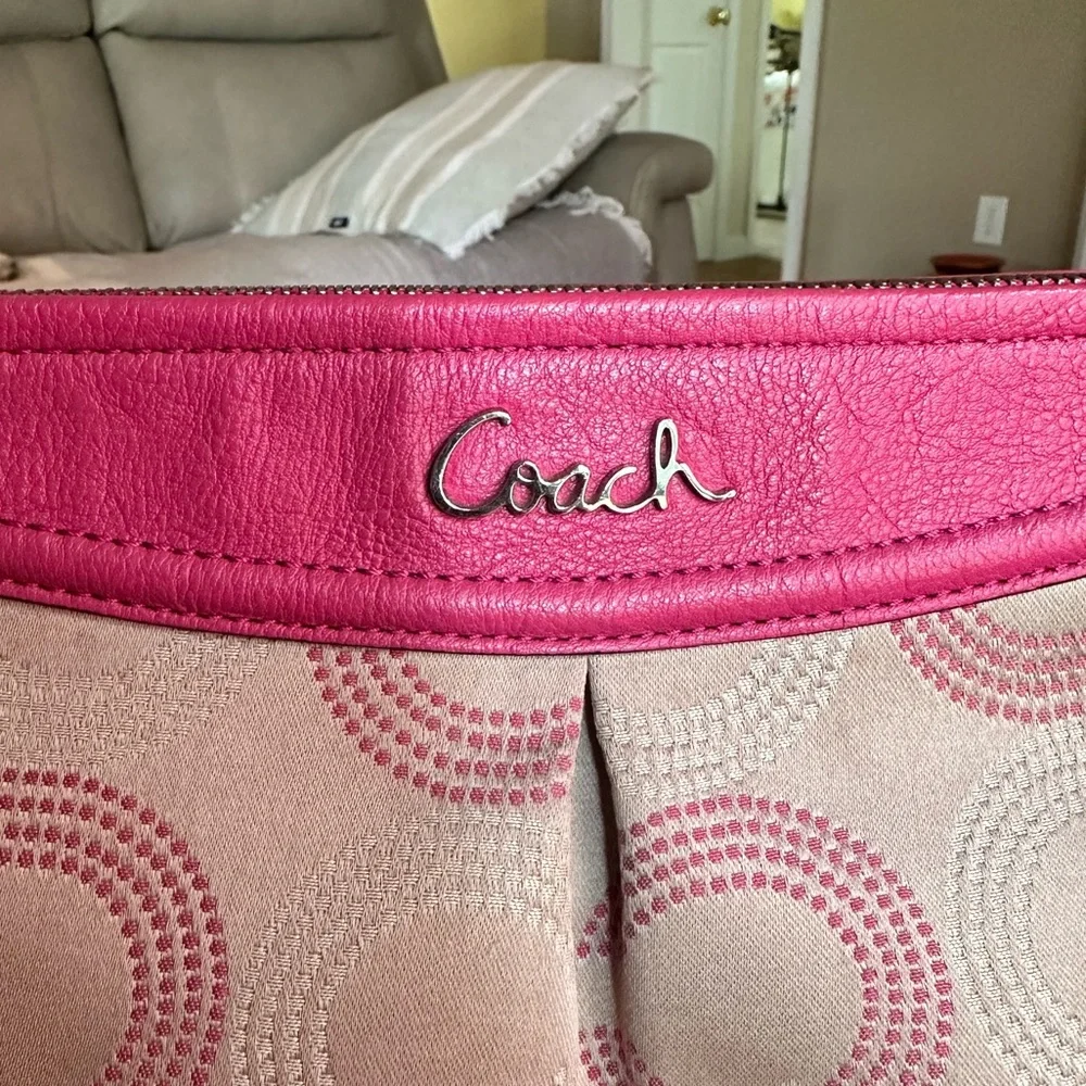Coach Ashley Dotted OP Art Signature Shoulder Bag, Cream/Pretty Pink, GUC - Picture 3 of 16